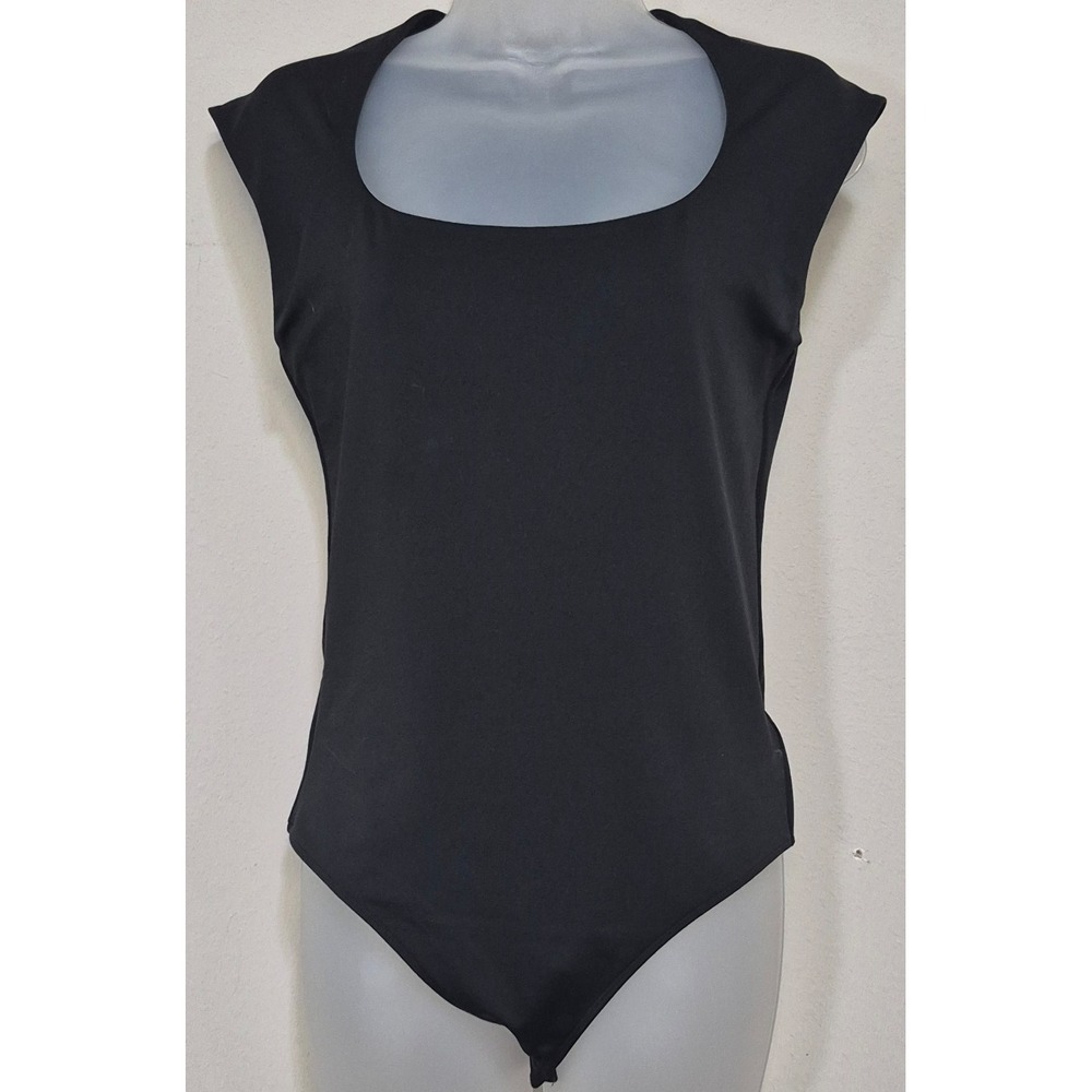 Express Body contour Black Square Neck Cap Sleeves Bodysuit Women's Medium